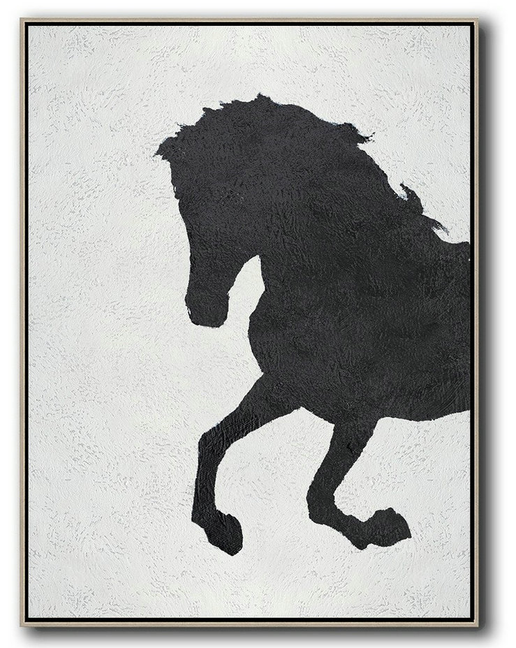 Acrylic Painting On Canvas,Black And White Minimal Painting On Canvas - Large Abstract Wall Art